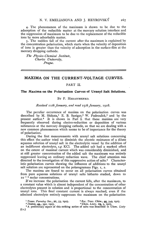 Maxima on the current-voltage curves. Part II. The maxima on the polarisation curves of uranyl salt solutions