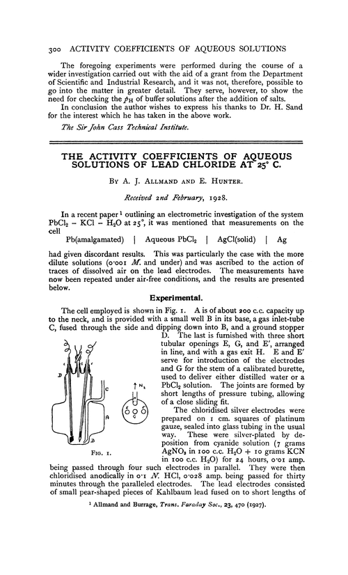 The activity coefficients of aqueous solutions of lead chloride at 25° C