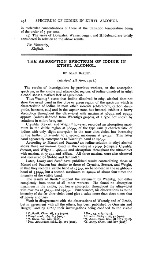 The absorption spectrum of iodine in ethyl alcohol