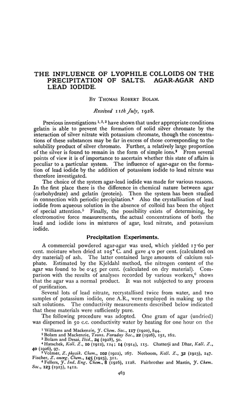 The influence of lyophile colloids on the precipitation of salts. Agar-agar and lead iodide