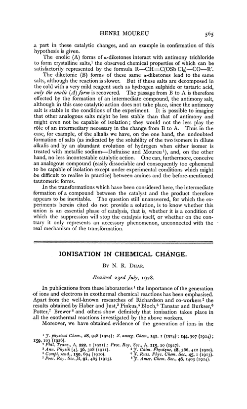 Ionisation in chemical change
