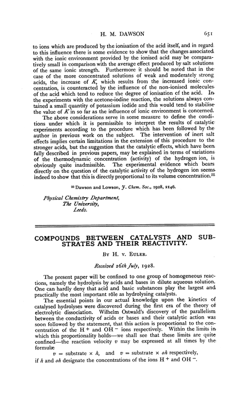 Compounds between catalysts and substrates and their reactivity
