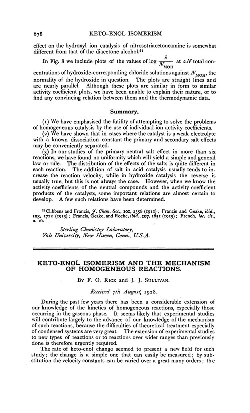 Keto-enol isomerism and the mechanism of homogeneous reactions