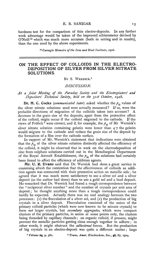 On the effect of colloids in the electro-deposition of silver from silver nitrate solutions. Discussion