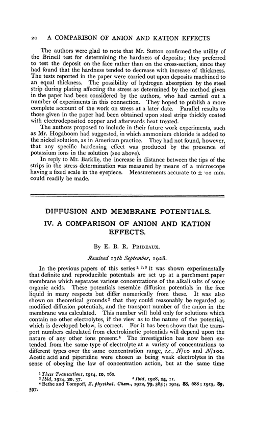 Diffusion and membrane potentials. IV. A comparison of anion and kation  effects - Transactions of the Faraday Society (RSC Publishing)