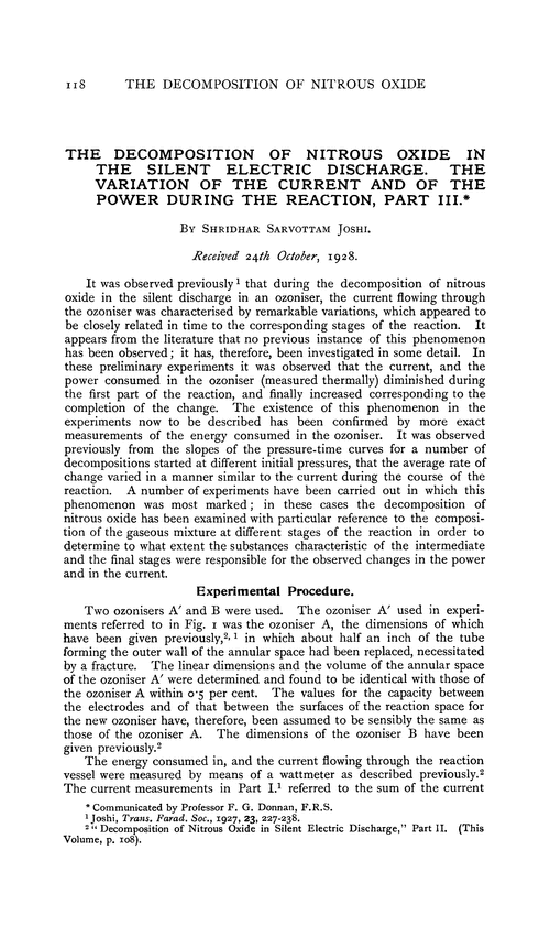 The decomposition of nitrous oxide in the silent electric discharge. The variation of the current and of the power during the reaction, part III