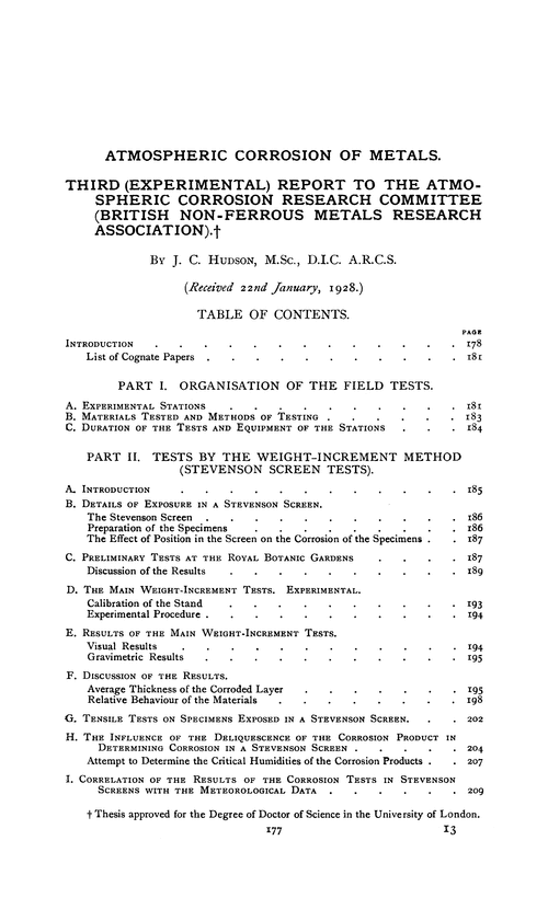 Atmospheric corrosion of metals. Third (experimental) report to the Atmospheric Corrosion Research Committee (British Non-Ferrous Metals Research Association)