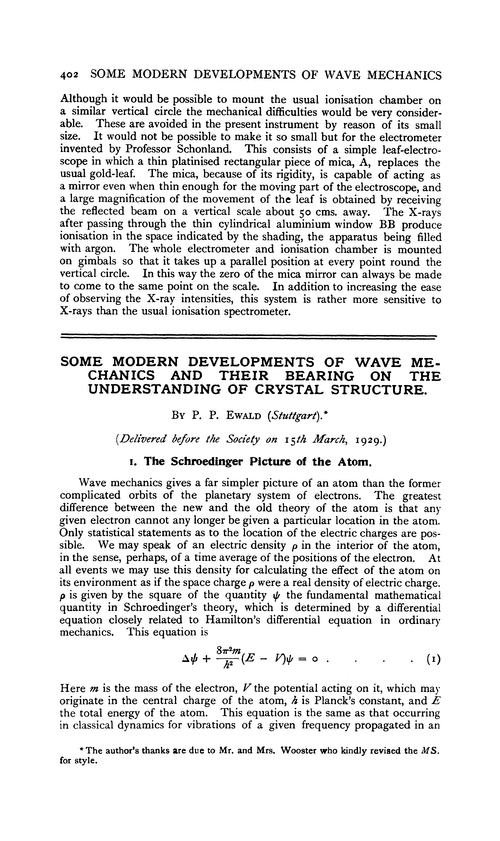 Some modern developments of wave mechanics and their bearing on the understanding of crystal structure