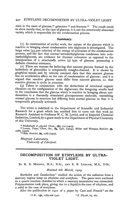 Decomposition of ethylene by ultra-violet light