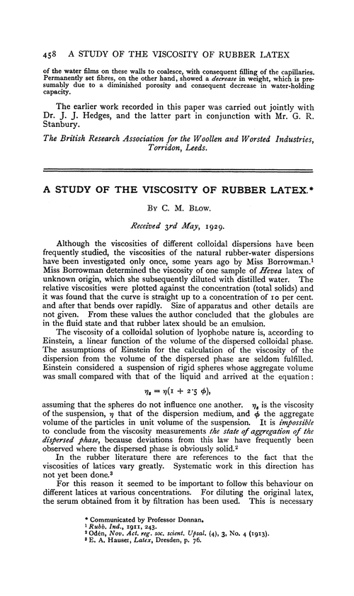 A study of the viscosity of rubber latex