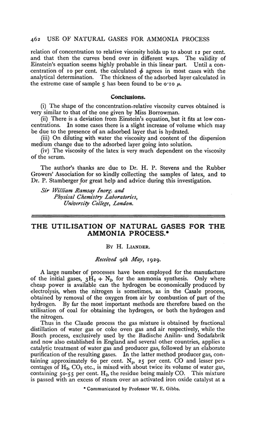 The utilisation of natural gases for the ammonia process