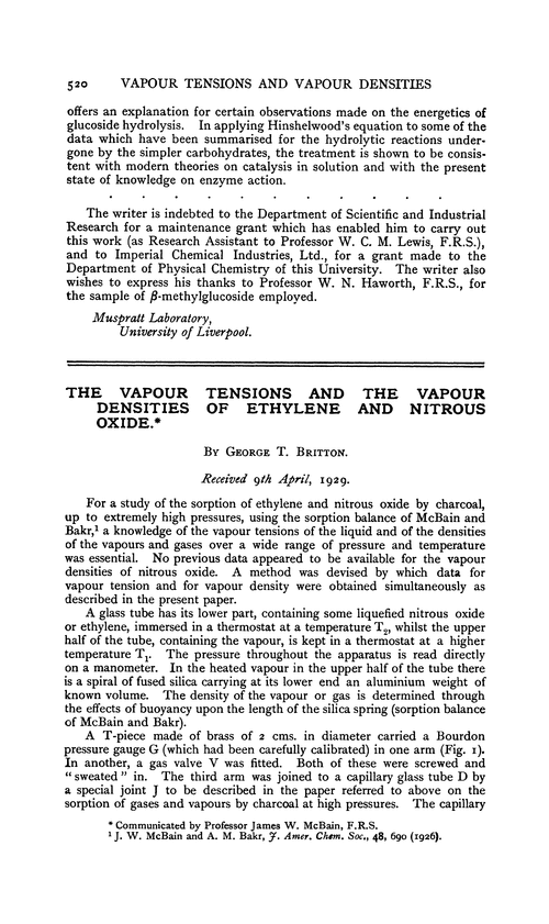 The vapour tensions and the vapour densities of ethylene and nitrous oxide