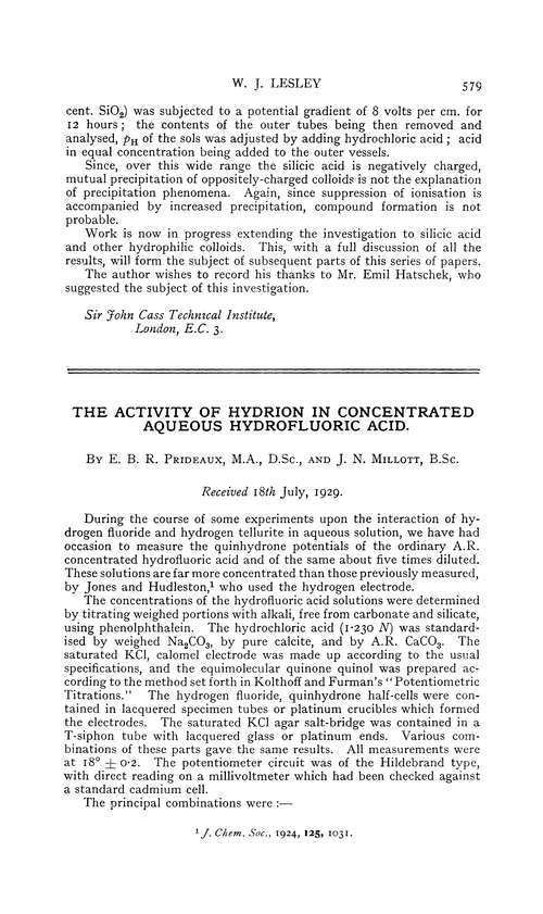 The activity of hydrion in concentrated aqueous hydrofluoric acid
