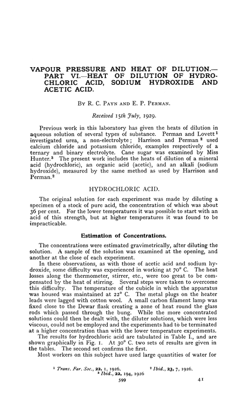 Vapour pressure and heat of dilution.—Part VI.—Heat of dilution of hydrochloric acid, sodium hydroxide and acetic acid