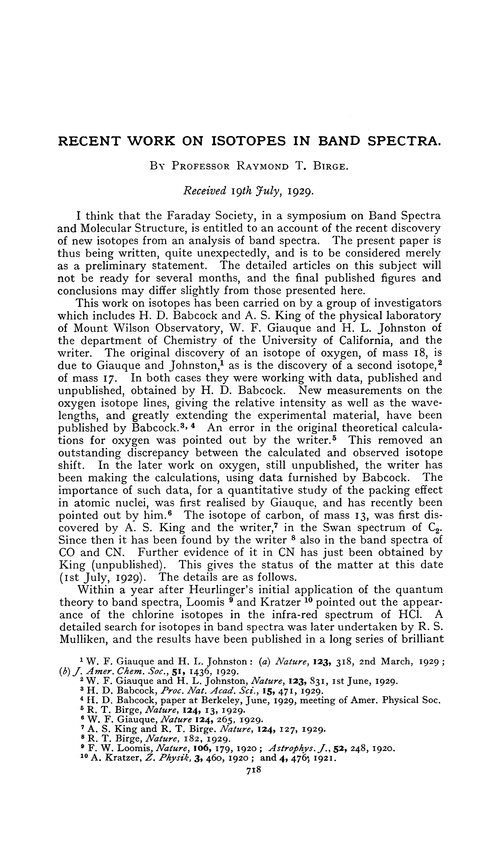 Recent work on isotopes in band spectra