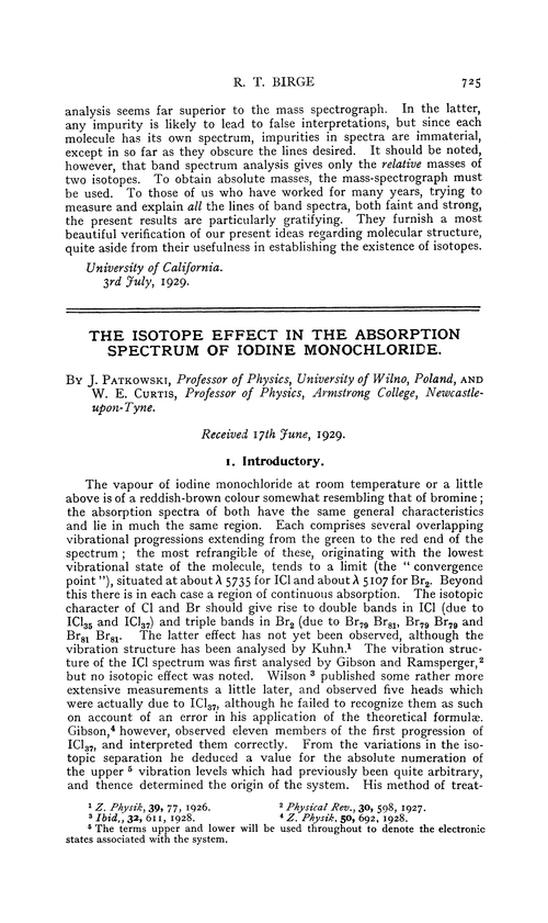 The isotope effect in the absorption spectrum of iodine monochloride