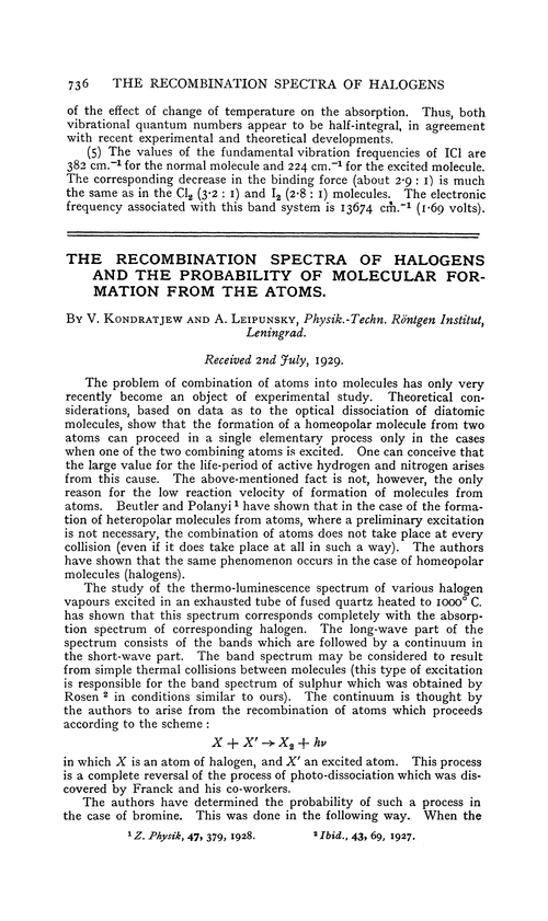 The recombination spectra of halogens and the probability of molecular formation from the atoms