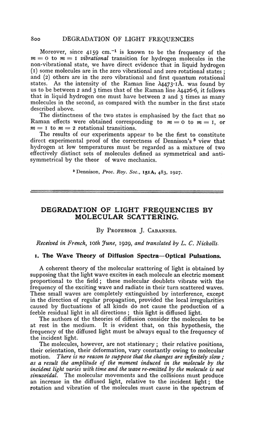Degradation of light frequencies by molecular scattering