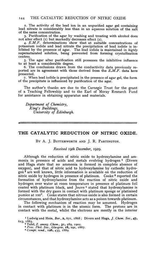 The catalytic reduction of nitric oxide