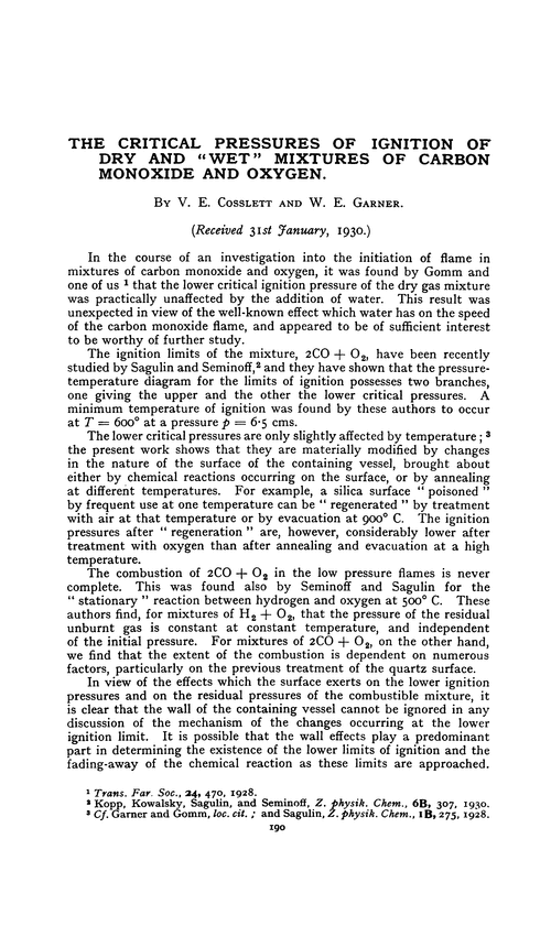 The critical pressures of ignition of dry and “wet” mixtures of carbon monoxide and oxygen