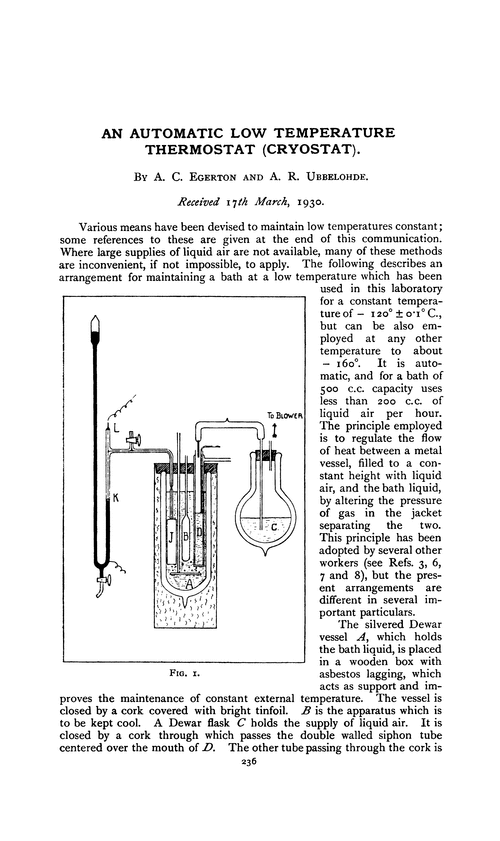 An automatic low temperature thermostat (cryostat)