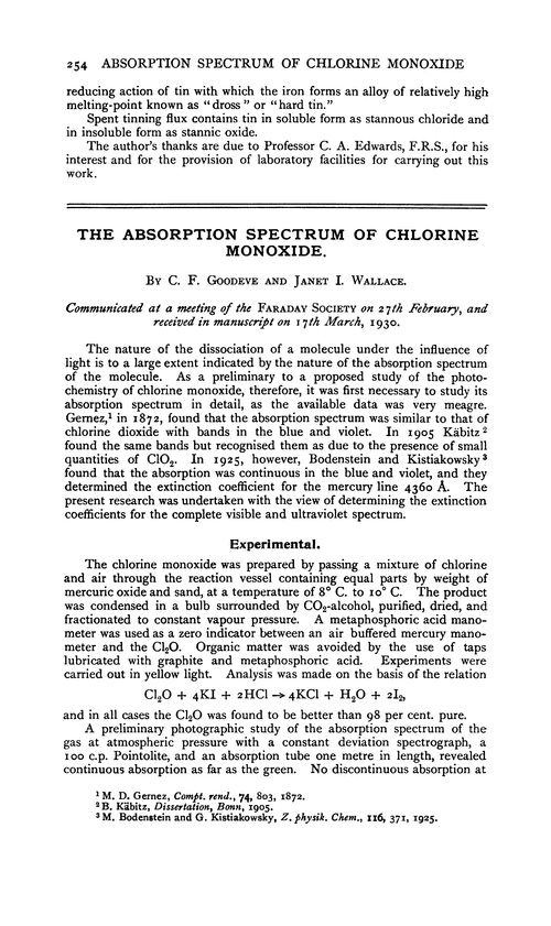 The absorption spectrum of chlorine monoxide