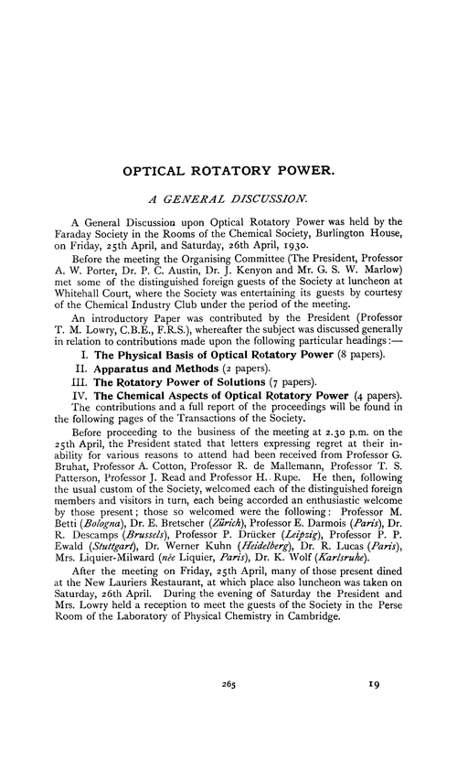 Optical rotatory power. A general discussion