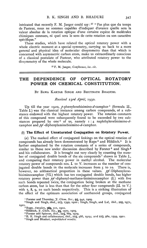 The dependence of optical rotatory power on chemical constitution