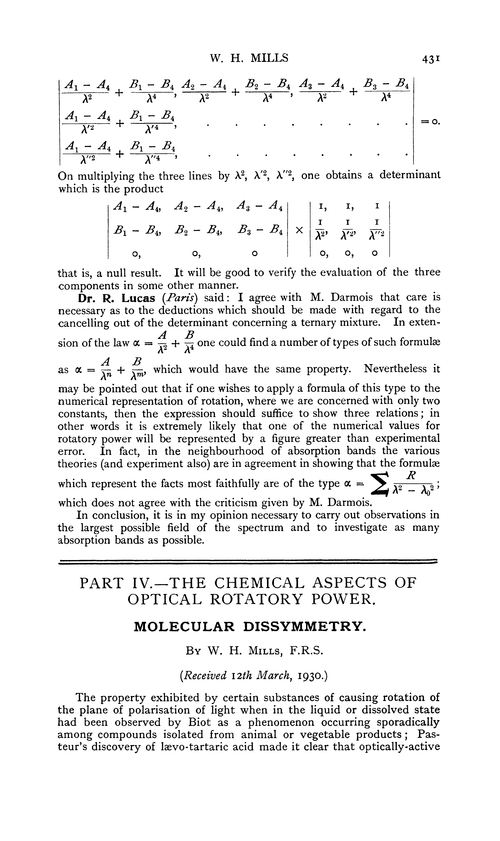 Part IV.—The chemical aspects of optical rotatory power. Molecular dissymmetry