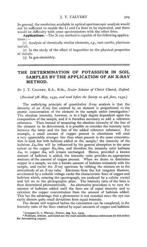 The determination of potassium in soil samples by the application of an X-ray method