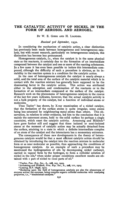 The catalytic activity of nickel in the form of aerosol and aerogel