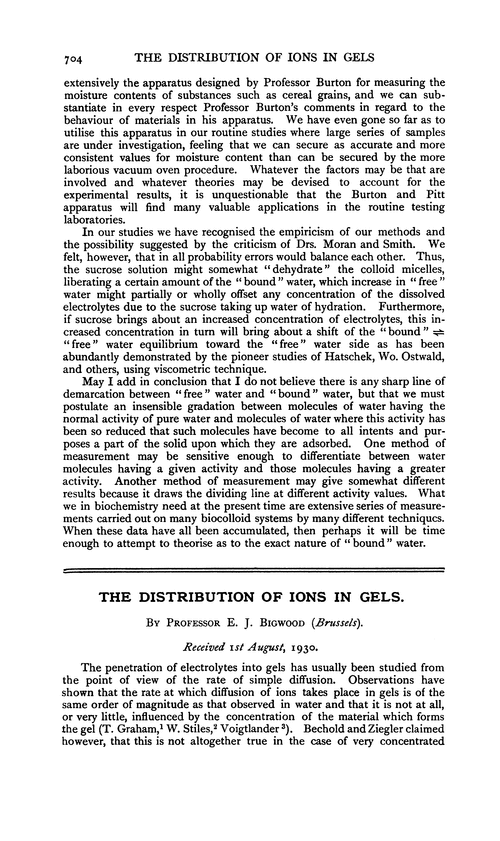 The distribution of ions in gels