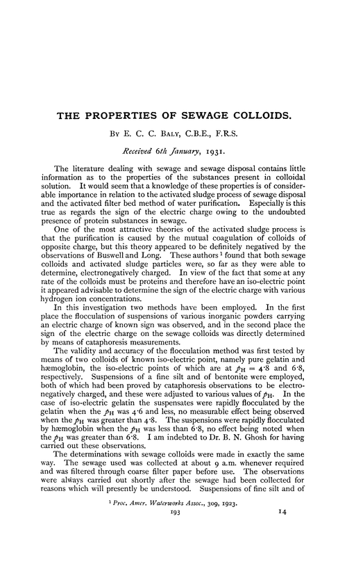 The properties of sewage colloids