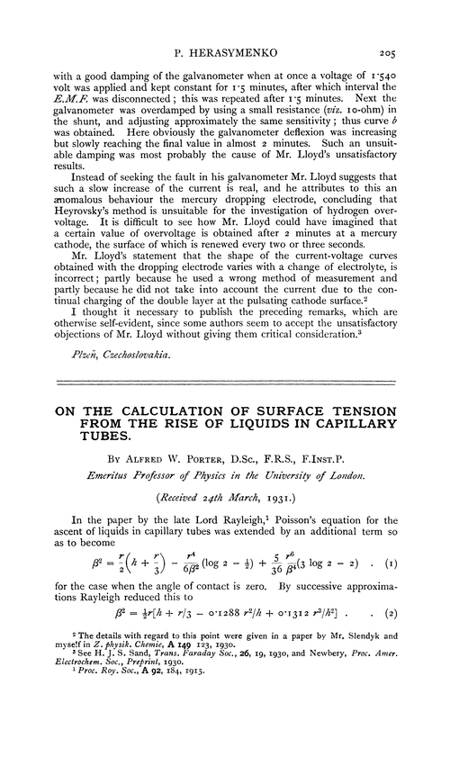 On the calculation of surface tension from the rise of liquids in capillary tubes