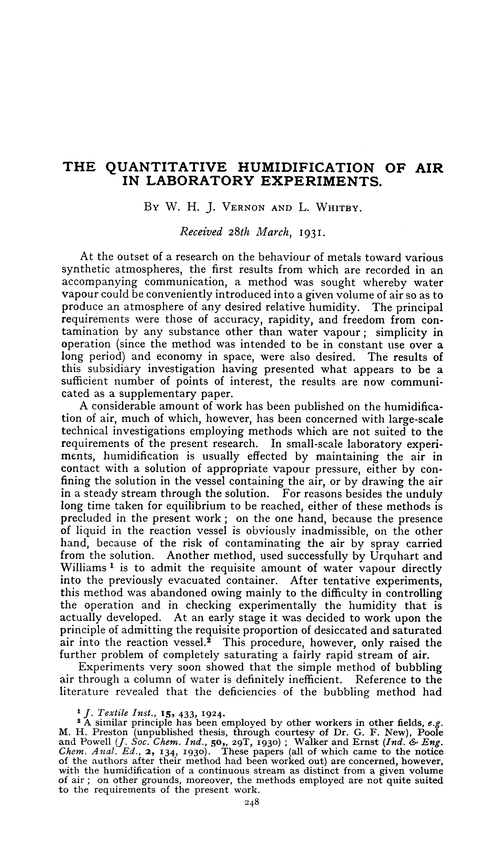 The quantitative humidification of air in laboratory experiments