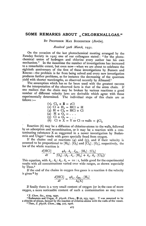 Some remarks about „Chlorknallgas“