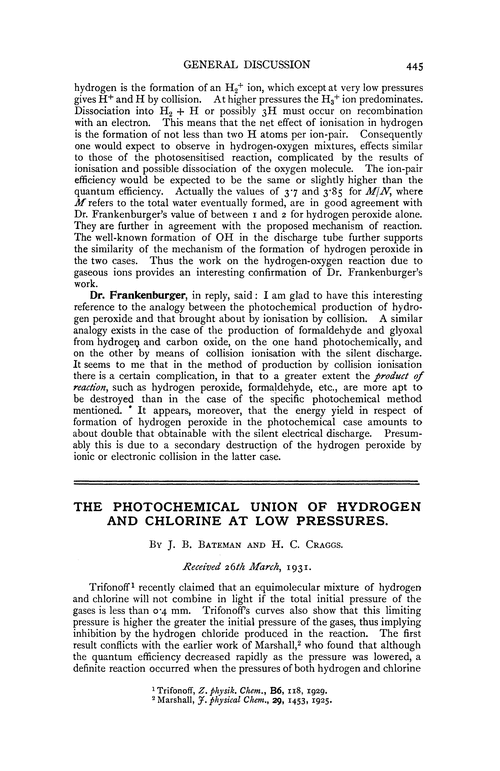 The photochemical union of hydrogen and chlorine at low pressures