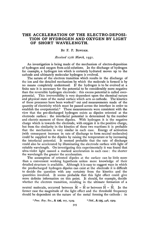 The acceleration of the electroc-deposition of hydrogen and oxygen by light of short wavelength