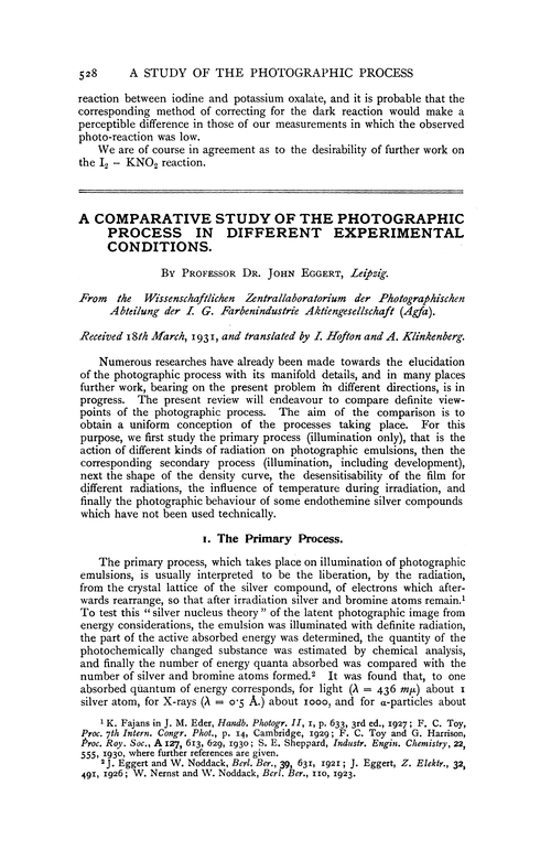 A comparative study of the photographic process in different experimental conditions