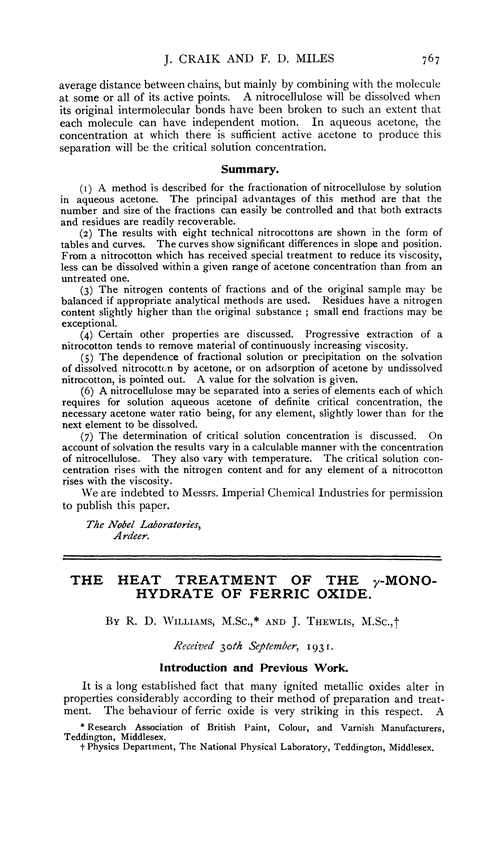 The heat treatment of the γ-monohydrate of ferric oxide