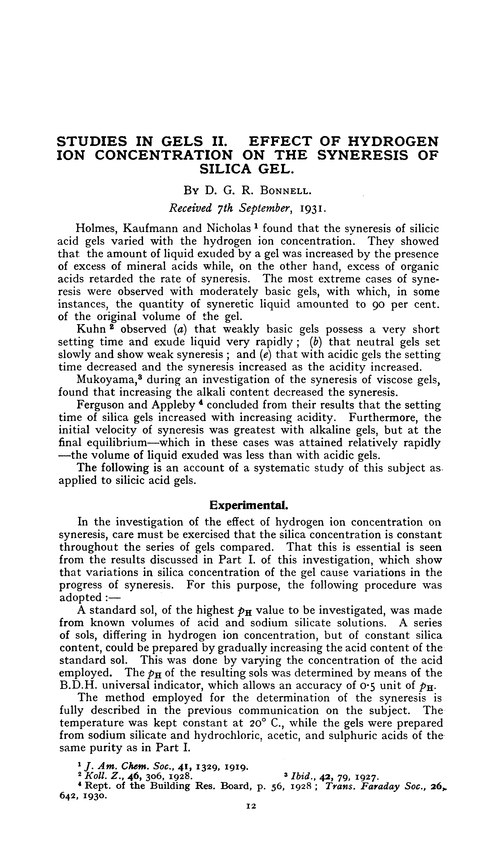 Studies in gels II. Effect of hydrogen ion concentration on the syneresis of silica gel