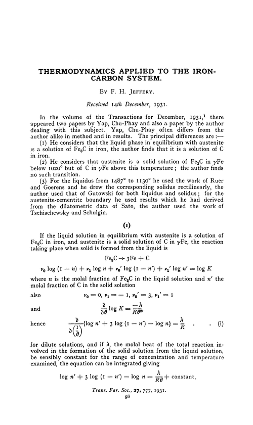 Thermodynamics applied to the iron-carbon system