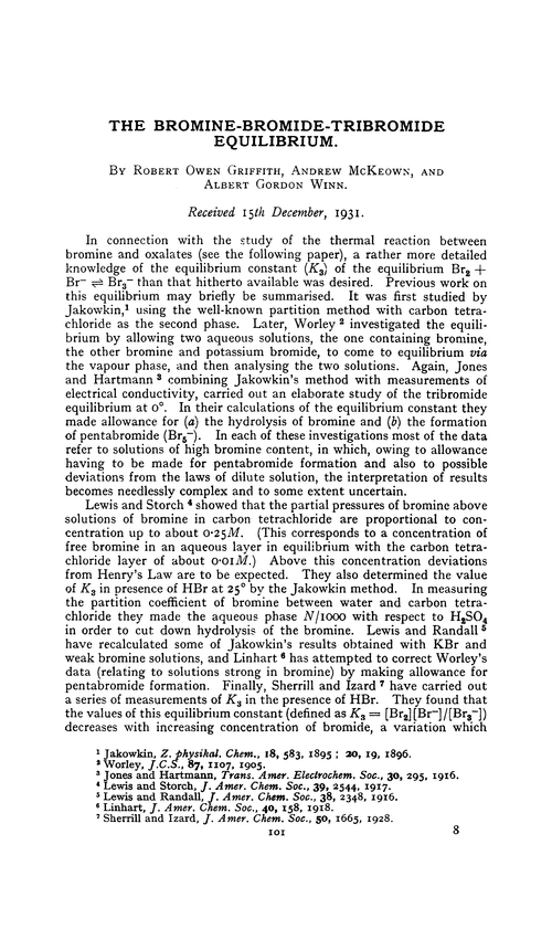 The bromine-bromide-tribromide equilibrium