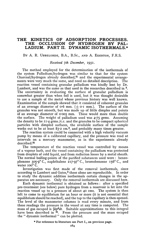 The kinetics of adsorption processes. The occlusion of hydrogen by palladium. Part II. Dynamic isothermals