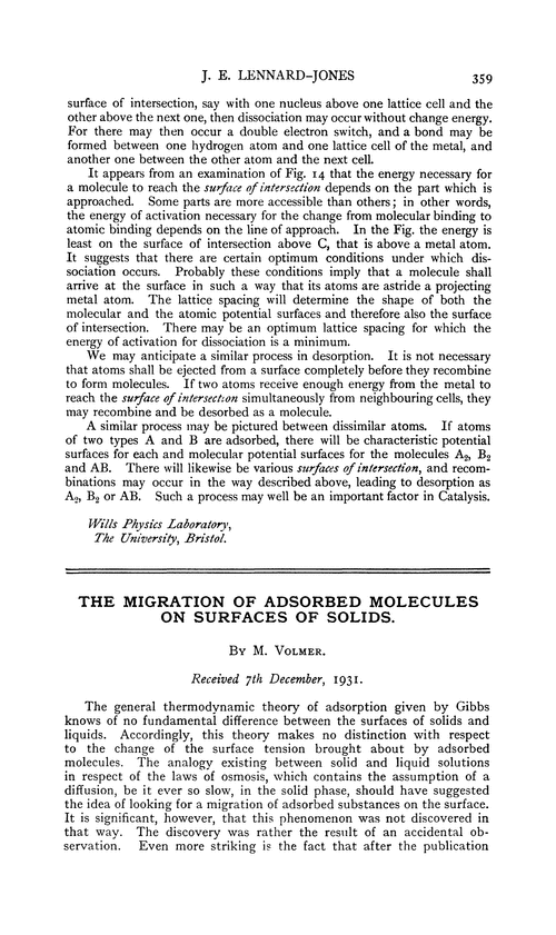 The migration of adsorbed molecules on surfaces of solids