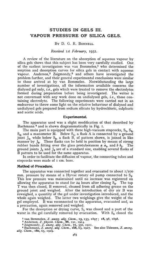 Studies in gels III. Vapour pressure of silica gels