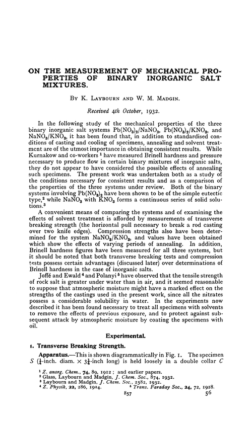 On the measurement of mechanical properties of binary inorganic salt mixtures