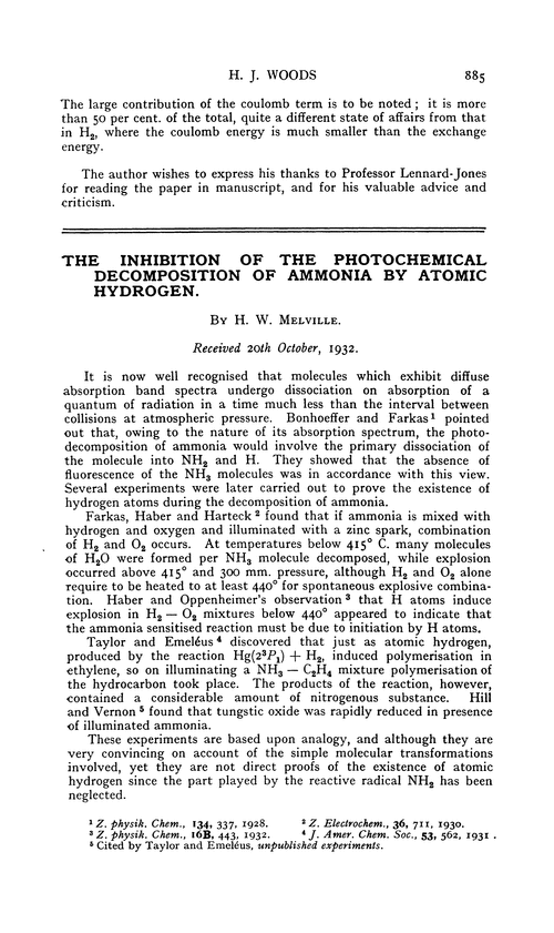 The inhibition of the photochemical decomposition of ammonia by atomic hydrogen