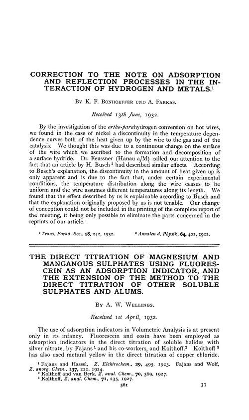 The direct titration of magnesium and manganous sulphates using fluorescein as an adsorption indicator, and the extension of the method to the direct titration of other soluble sulphates and alums