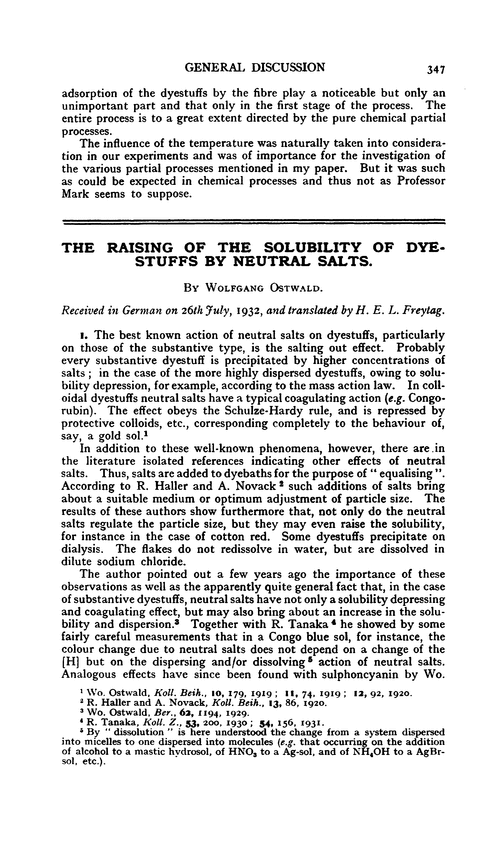 The raising of the solubility of dyestuffs by neutral salts